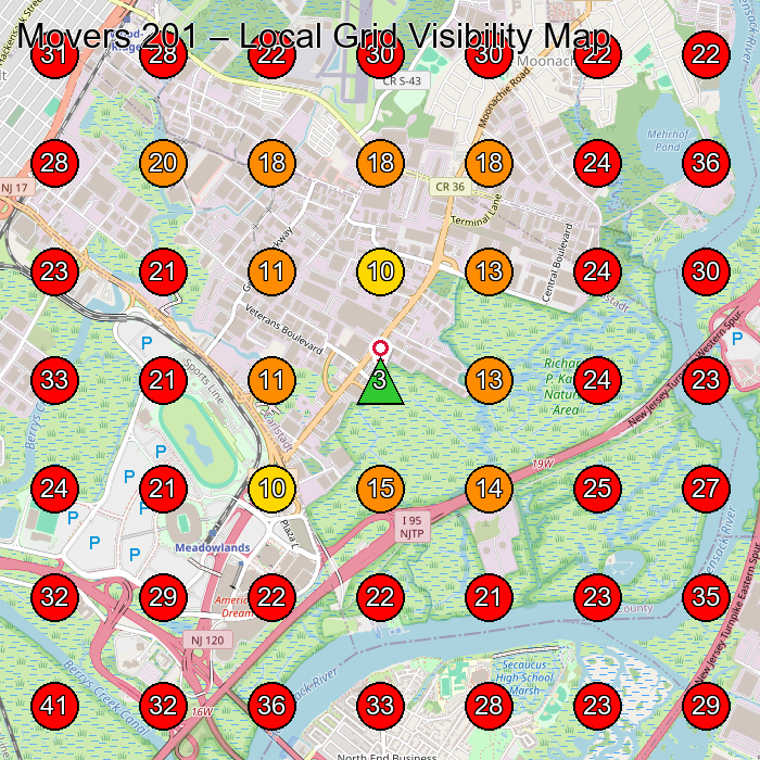 Movers 201 GeoGrid visibility map for Moving And Storage Service in Moonachie